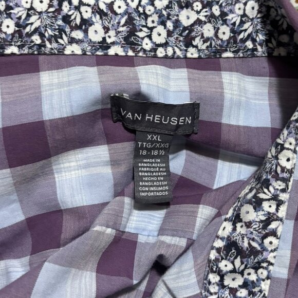 Van Heusen Mens Light Blue Purple Check Button Down Lightweight Shirt Size XXL - Picture 4 of 4